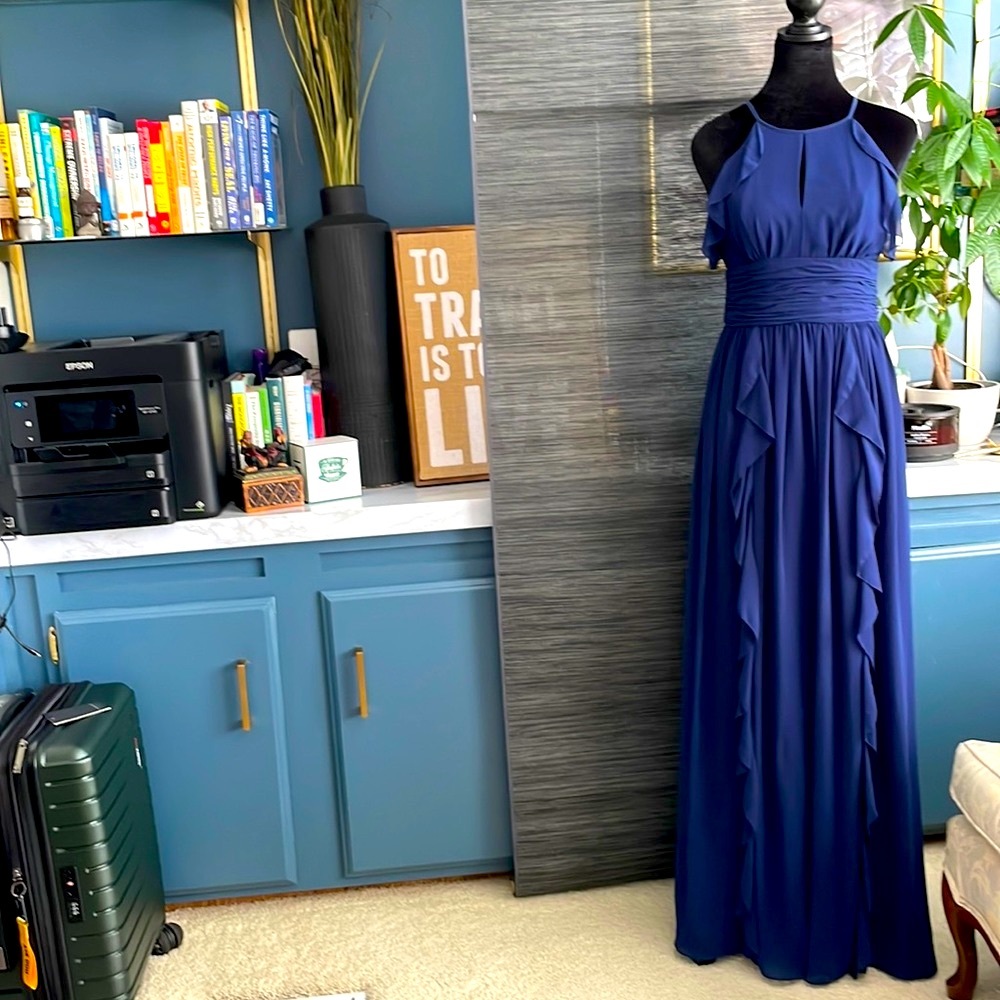 Donna Morgan Collection Navy Blue Chiffon Maxi Bridesmaids/Wedding Guest Dress